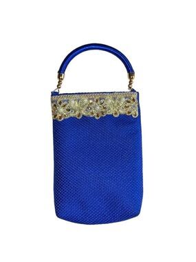 ROYAL Blue Mini Bag with Gold & Pearl Embellishments